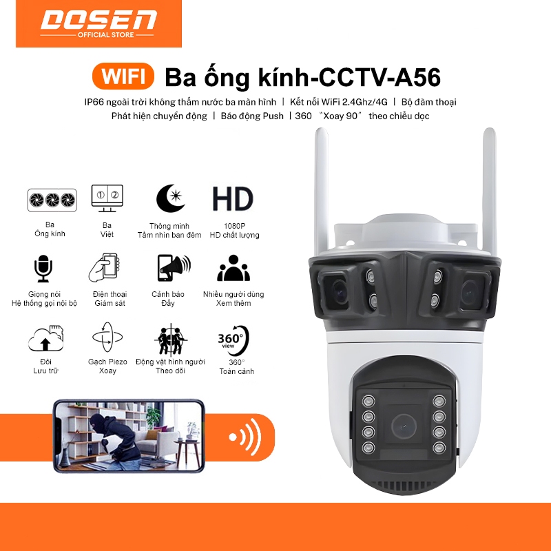 Camera Wifi Dosen A56 9MP Tích Hợp 3 Ống Kính Giám Sát An Ninh 360 độ, Đàm Thoại 2 Chiều Sử dụng ICSEE App 1